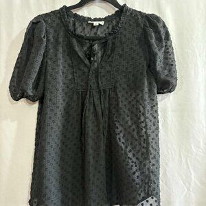 Black Swiss Dot Puff Sleeve Blouse | Sheer Boho Chic